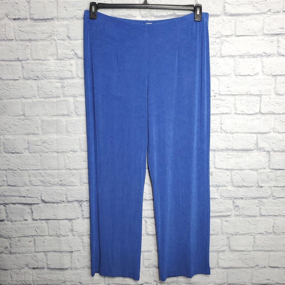 Chicos Size 3 Pants Slinky Blue Pull On Wide Leg Stretch Knit Womens XL Acetate